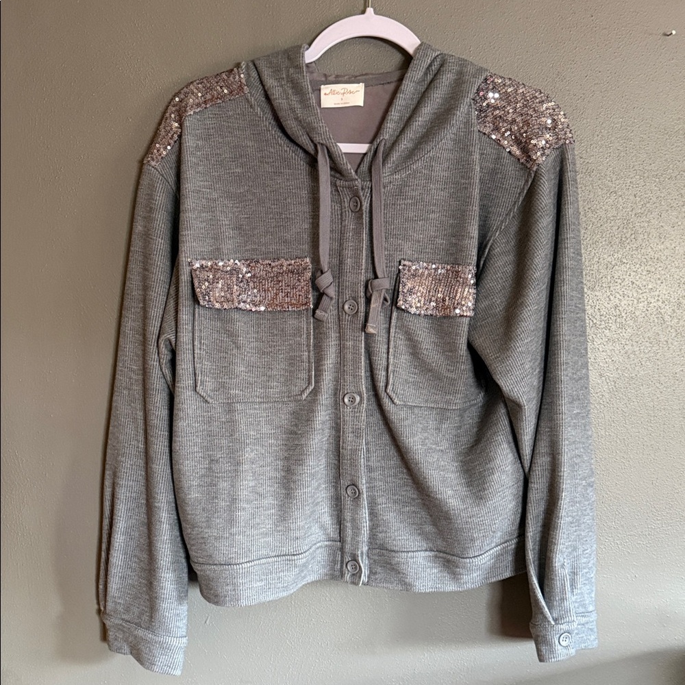Gray Sequin-Embellished Hoodie